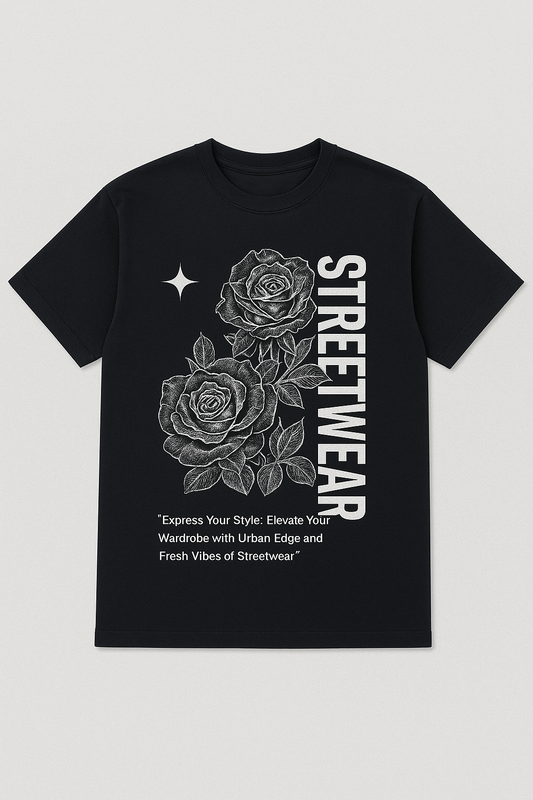 Black Streetwear Graphic T-Shirt – Rose & Urban Print